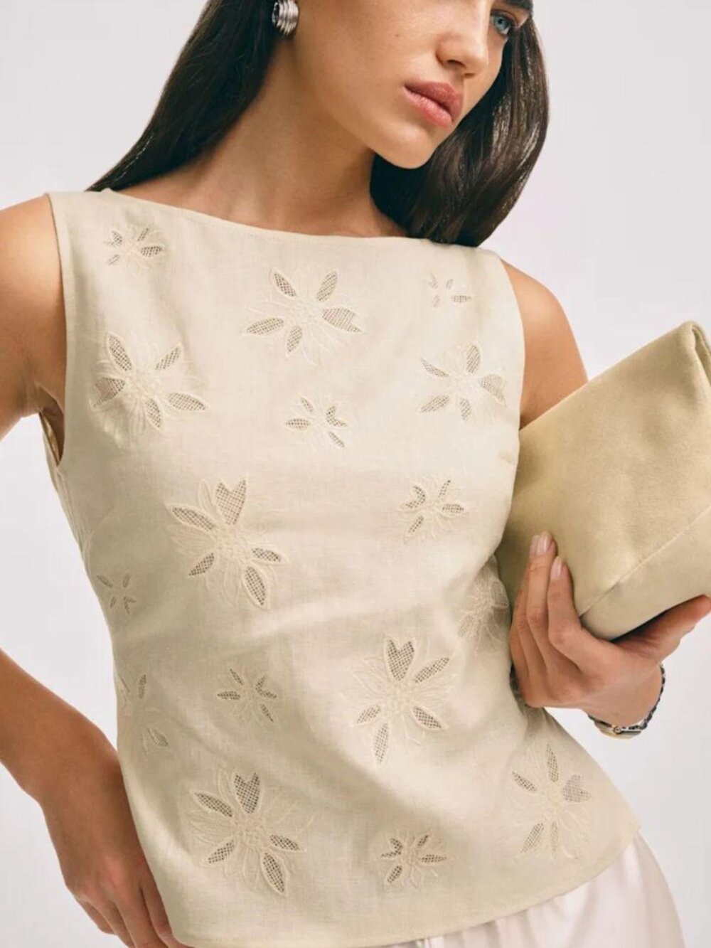 Reformation Evelina Linen Top in Sugar